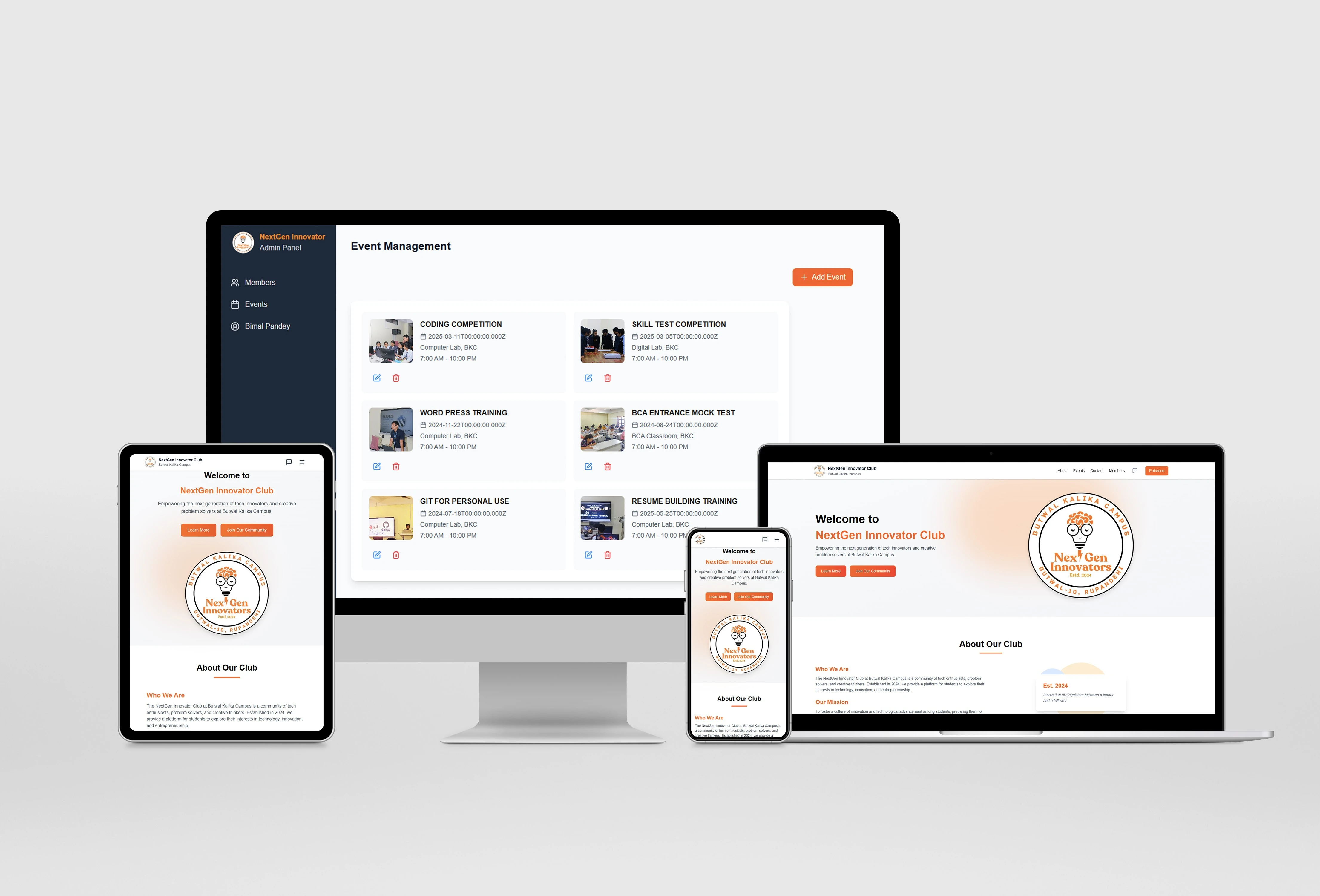 Screenshot of NextGen Club Admin & Public Portal project